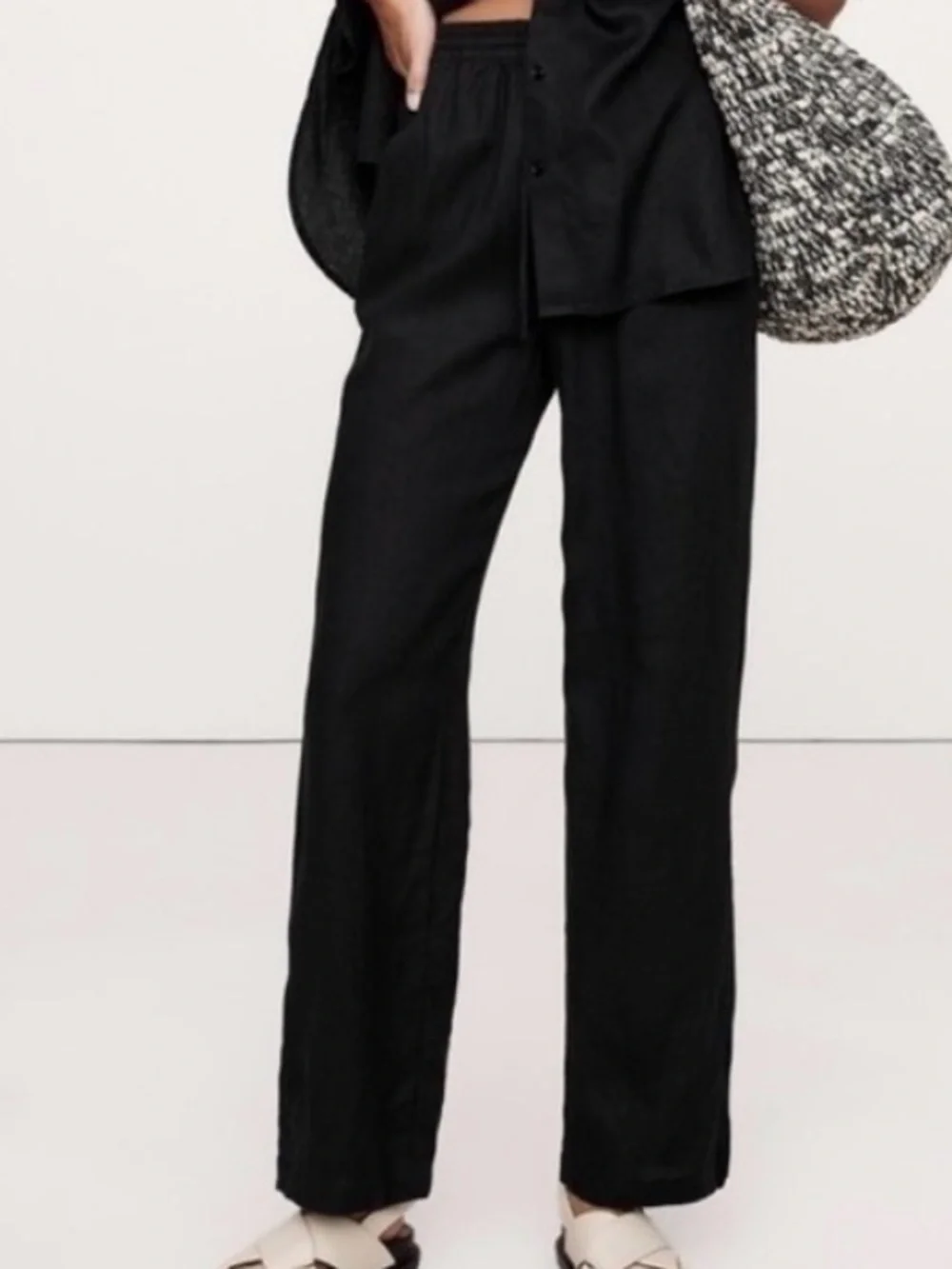 Banana Republic NWT Black Wide-Leg Linen-Blend Pants Size Medium